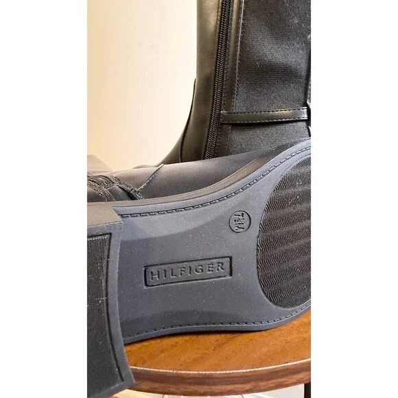 Tommy Hilfiger Imizza Boots 7.5M Black Faux Leather Knee‑High NIB msrp$159 - Picture 9 of 15